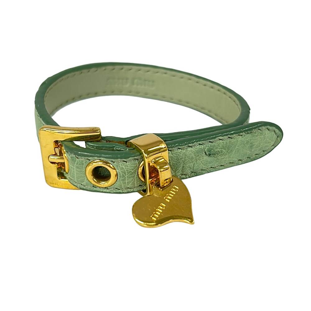 Miu Miu Bracelet Light Green Gold Leather Hardware